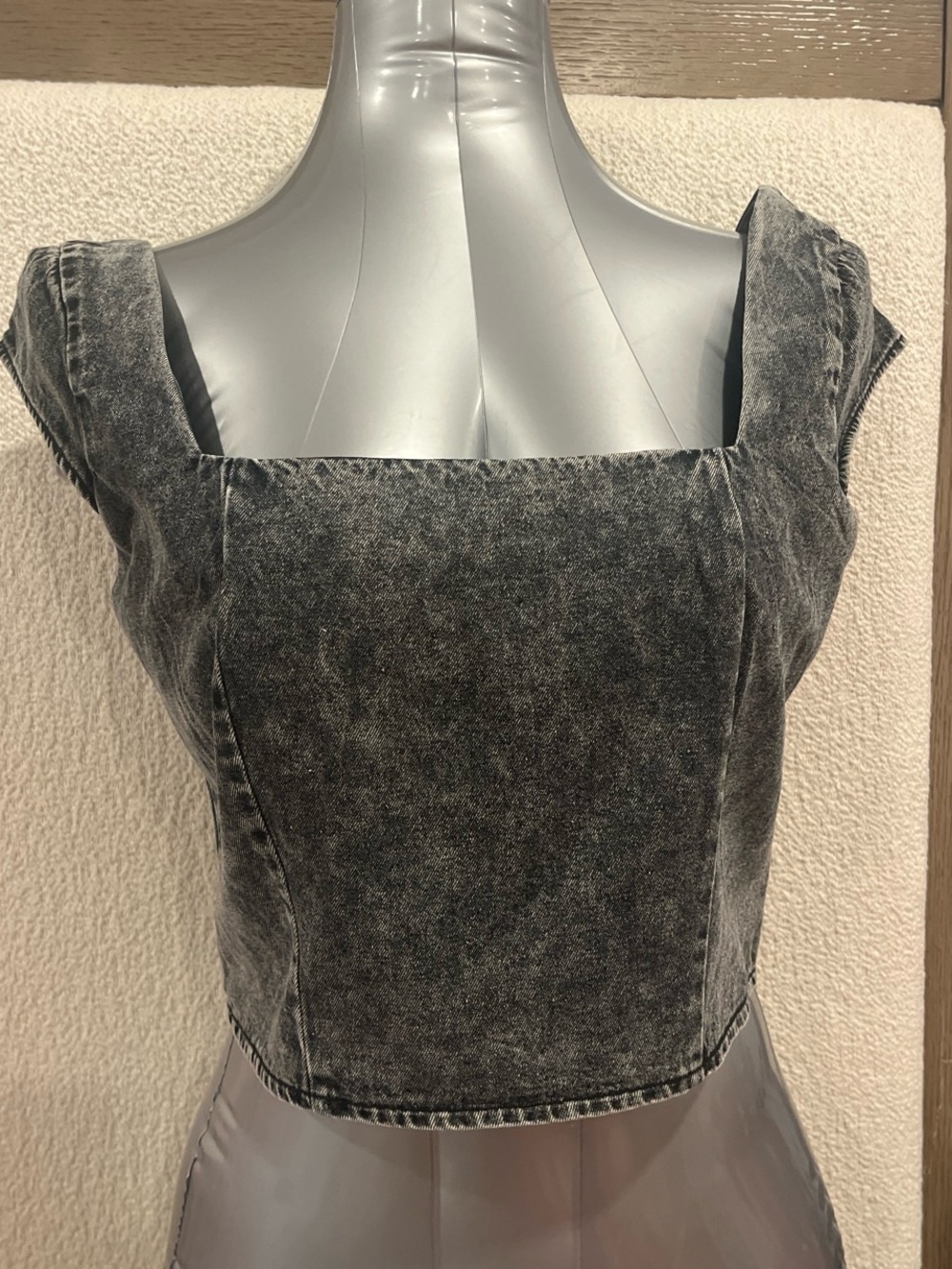 Pink Lily Washed Black Square Neck Crop Top